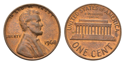 США 1 цент 1968 Линкольн KM 201 медь цинк 4684-156