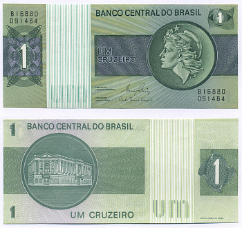 БРАЗИЛИЯ 1 КРУЗЕЙРО 1980 СЕРИЯ В 16880, ПОДПИСЬ 20, ГОЛОВА СВОБОДЫ Pick 191Ас бумага aUNC 6294-80-1