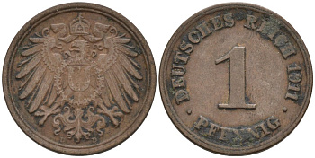 Германия 1 пфенниг 1911 D KM 10, J. 10 медь 4576-212