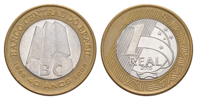 Бразилия 1 реал 2005 40 лет Центральному Банку Бразилии KM 668 биметалл UNC 4646-114