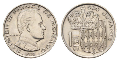 Монако 1 франк 1976 Ренье III (1949-2005) KM 140 никель aUNC 53-733