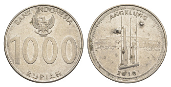 Индонезия 1000 рупий 2010 KM 70 сталь плакированная никелем 4631-1231