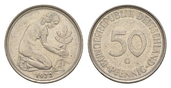 ФРГ 50 пфеннигов 1972 G KM 109.2, J. 384a медно-никель 4636-1153