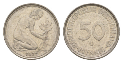 ФРГ 50 пфеннигов 1972 G KM 109.2, J. 384a медно-никель 4636-1153