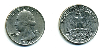 США 25 ЦЕНТОВ = КВОТЕР 1981 P, ВАШИНГТОН KM А164а медь плакированная медно-никелем 59-1934