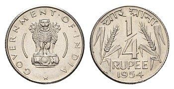 Индия 1/4 рупии 1954 KM 5.3 никель UNC 4164-231