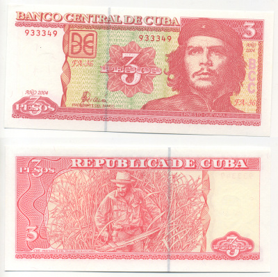Куба 3 песо 2004 Че Гевара, Че Гевара рубит сахарный тростник Pick 127 бумага UNC (пресс) 448-154-3