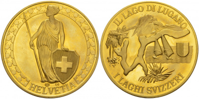 ШВЕЙЦАРИЯ МЕДАЛЬ ND СЕРИЯ ШВЕЙЦАРСКИЕ ОЗЕРА, ОЗЕРО ЛУГАНО латунь UNC 1088-6-34