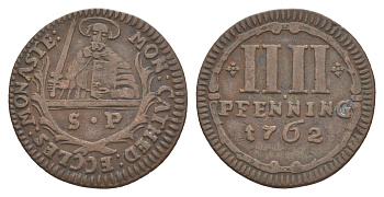 Мюнстер 4 пфеннига 1762 Монетный двор кафедрального капитула KM 439 медь 633-1645