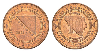 Босния и Герцеговина 10 фенингов 2021 KM 115 сталь плакированная медью UNC 4649-247