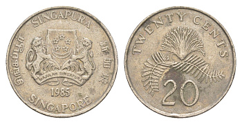 Сингапур 20 центов 1985 KM 52 медно-никель 4523-951