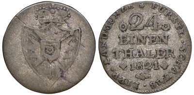 Шаумбург-Липпе 1/24 талера 1821 Георг Вильгельм (1787-1860) KM 33, AKS 8, Jaeger 4 серебро    413-6842