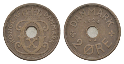Дания 2 эре 1928 N, Кристиан X (1912-1947) KM 827 бронза 4639-738