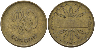 Великобритания жетон игровой  R W, LONDON  латунь    4603-213