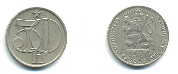ЧЕХОСЛОВАКИЯ 50 ГЕЛЛЕРОВ 1986 СОЦИАЛИСТИЧЕСКАЯ РЕСПУБЛИКА KM 89 медно-никель 4379-1125