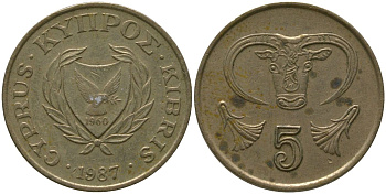 Кипр 5 центов 1987 KM 55.2 никель латунь 4158-545