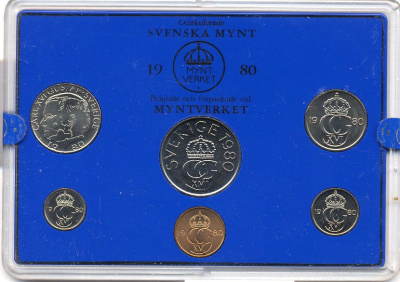 Швеция набор монетного двора из 6 монет 1980 в пластике, Карл XVI Густав (1973- ) KM MS15 UNC 4-3-6-129