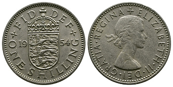 Великобритания 1 шиллинг 1954 Елизавета II (1952-2022), Английский герб KM 904, Spink 4147 медно-никель 4384-247