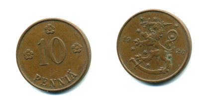 Финляндия 10 пенни 1926 республика (1918-1962) KM 24 медь 46-1516