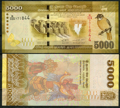 Шри-Ланка 5000 рупий 2022 плотина Вехерагала, плотина Каньон, танцовщицы Pick 128 j  бумага  UNC (пресс) 451-832-2