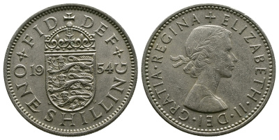 Великобритания 1 шиллинг 1954 Елизавета II (1952-2022), Английский герб KM 904, Spink 4147 медно-никель 4384-247