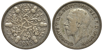 Великобритания 6 пенсов 1935 Георг V (1910-1936) KM 832, Spink 4041 серебро 4538-411