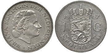 Нидерланды 1 гульден 1967 Юлиана (1948-1980) KM 184а никель 4122-125