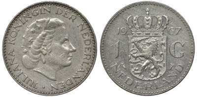 Нидерланды 1 гульден 1967 Юлиана (1948-1980) KM 184а никель 4122-125