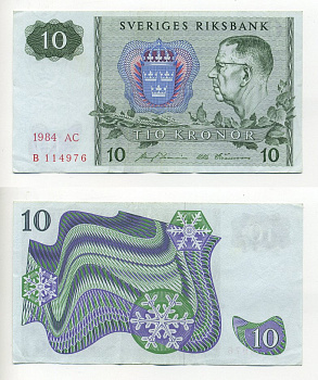 ШВЕЦИЯ 10 КРОН 1984 СЕРИЯ AC Pick 52e бумага 7203-77-1