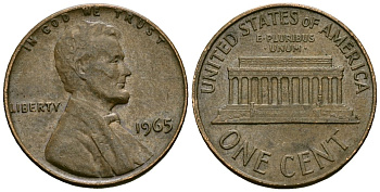США 1 цент 1965 Линкольн KM 201 медь цинк 4136-124