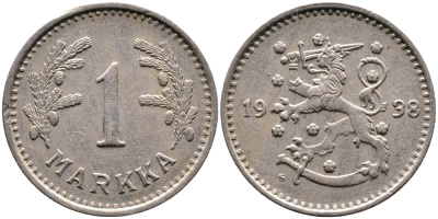 ФИНЛЯНДИЯ 1 МАРКА 1938 S KM 30 медно-никель 4388-953