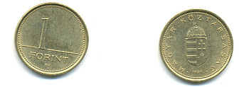 ВЕНГРИЯ 1 ФОРИНТ 1994 ВР KM 692 латунь UNC 93-211