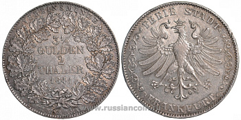 Франкфурт 2 талера = 3 1/2 гульдена 1841 KM 329, AKS. 2, Dav. 641, Kahnt. 182, Thun. 131 серебро 00-814-42
