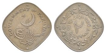 Пакистан 2 анны 1953 KM 15 медно-никель 650-943