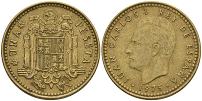 Испания 1 песета 1975 (78) Хуан Карлос I (1975-2014) KM 806 алюминиевая бронза 4604-217