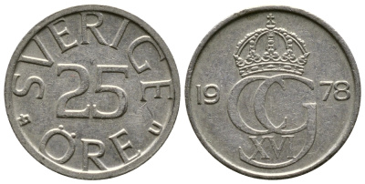 Швеция 25 эре 1978 U Карл XVI Густав (1973- ) KM 851 медно-никель 3458-154