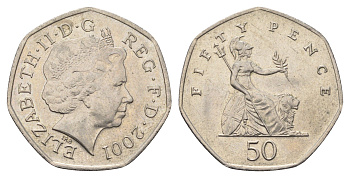 Великобритания 50 пенсов 2001 Елизавета II (1952-2022) KM 991, Spink 4610 (H8) медно-никель 4695-716