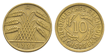 Германия 10 рейхспфеннигов 1929 A KM 40, J. 317 алюминиевая бронза 4644-1232