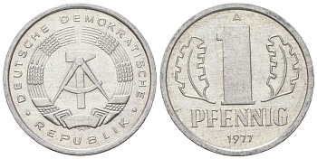 ГДР 1 пфенниг 1977 A KM 8.2 алюминий 201-359