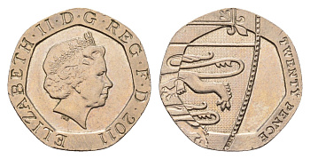 Великобритания 20 пенсов 2011 Елизавета II (1952-2022) KM 1111, Spink 4631 (G4) медно-никель 4674-1026