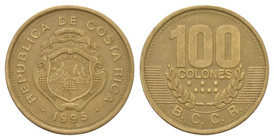 Коста-Рика 100 колонов 1995 KM 230 сталь плакированная латунью 183-1053