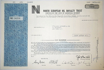 США, NORTH EUROPEAN OIL ROYALTY TRUST 100 акций 1976 бумага 00-00