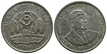 Маврикий 5 рупий 1992 Сивусагур Рамгулам KM 56 медно-никель 4381-313