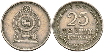 Шри-Ланка 25 центов 1978 KM 141.1 медно-никель 4567-223