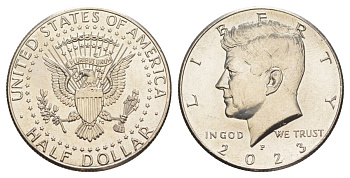 США 1/2 доллара (50 центов) 2023 P, Джон Кеннеди KM A202b медь плакированная медно-никелем UNC 4517-1045