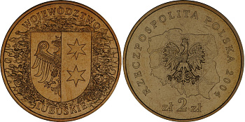 Польша 2 злотых 2004 MW, серия польские воеводства, Любушское воеводство KM 486 нордик  UNC 3457-123