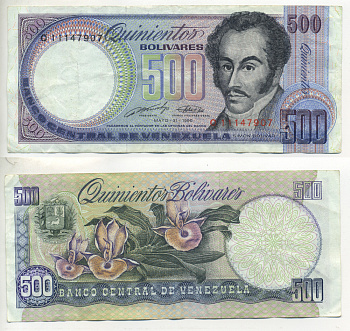 Венесуэла 500 боливаров 1990 серия O, Симон Боливар, орхидеи Pick 67d бумага 6278-13-3