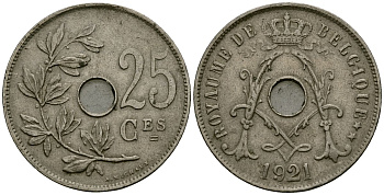 Бельгия 25 сантимов 1921 Belgique KM 68 медно-никель 4168-1232