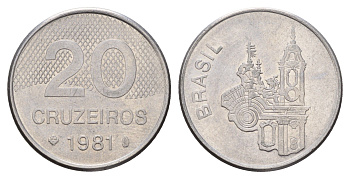 Бразилия 20 крузейро 1981 KM 593.1 нержавеющая сталь 3999-634
