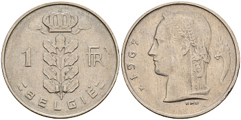 Бельгия 1 франк 1967 Belgie KM 143.1 медно-никель    4187-143